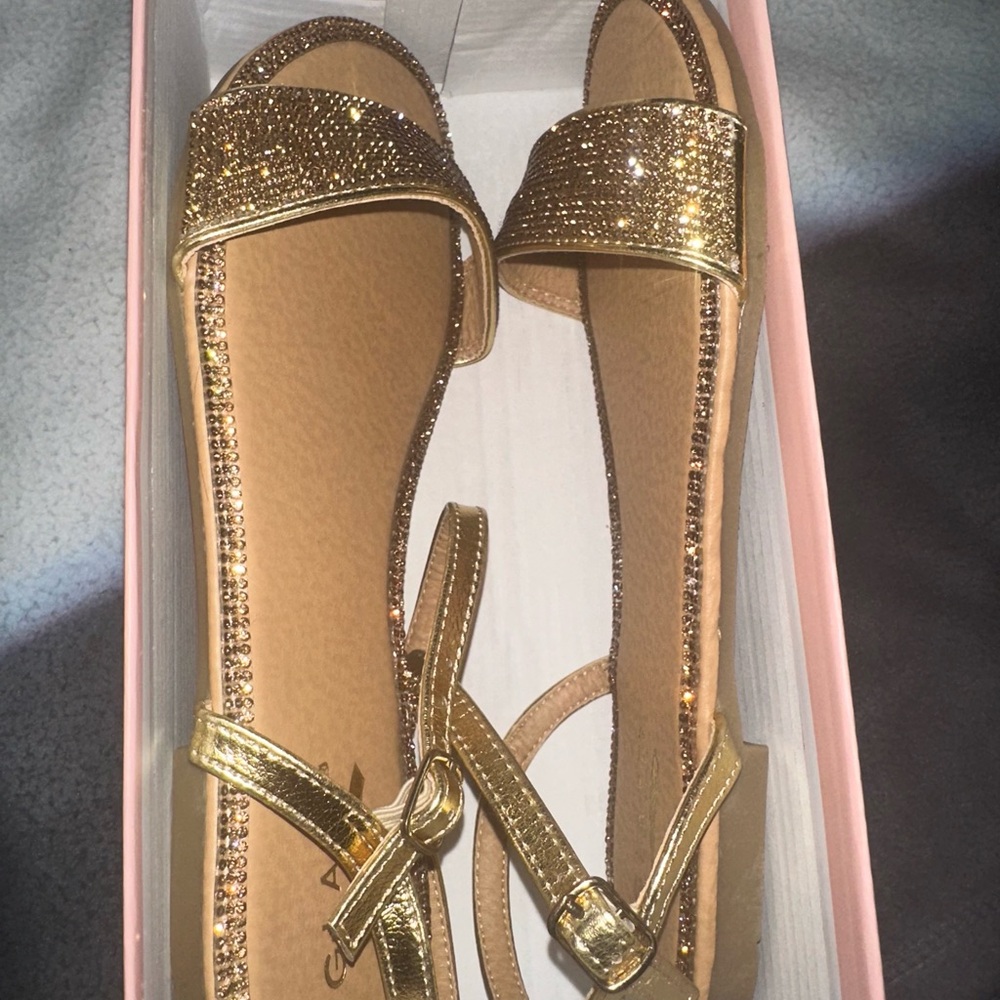 HONEY-61 GOLD RHINESTONE FLAT SANDAL